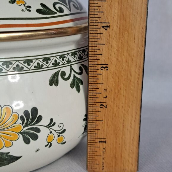 Vintage Asta Enamelware Floral Cookware With Brass Handles Germany with Lid . - Picture 2 of 7